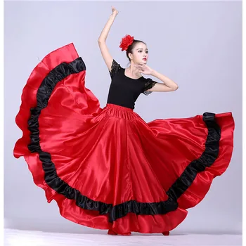Ispanyolca Geleneksel Boğa Güreşi Festivali Kadın Flamenko Dans Kostümleri Kırmızı Etek Performans Sahne Giyim Balo Salonu Elbise
