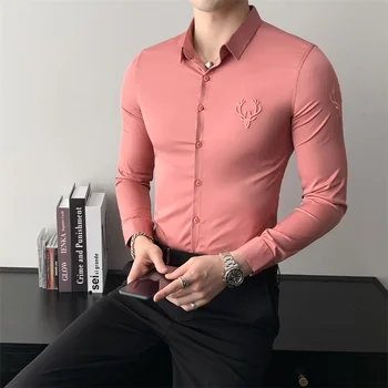 İngiliz Artı Boyutu 5XL Erkek Elbise Gömlek Moda 2022 Uzun Kollu Nakış Gömlek Erkekler için Slim Fit resmi giysi Beyler Smokin