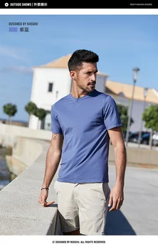 J9070-Rahat modal pamuk kısa kollu tişört erkek slim fit düz renk yuvarlak boyun elastik dip gömlek.