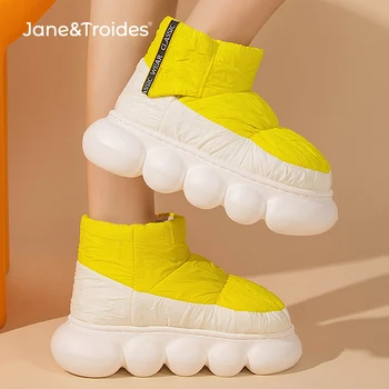 Jane Troides Kadın Su Geçirmez Terlik Kış Yüksek Top Peluş Terlik Platformu Ev Slaytlar Kabarık Kürklü Ayakkabı Pamuk kar ayakkabıları
