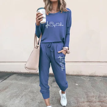 Kadın Eşofman 2 Parça Set Spor Uzun Kollu Kazak + Skinny Tayt Sportif Sweatpants Kadın Eşleştirme Kıyafetler Giyim