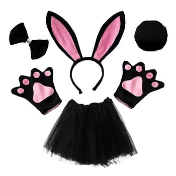 Kadın Kızlar Peluş Hayvan paskalya tavşanı Kulak Bandı Kuyruk Yay Etek Doğum Günü Partisi Bebek Duş Cadılar Bayramı Tavşan Cosplay Kostüm