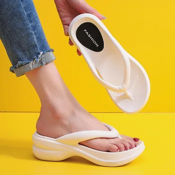 Kadın Moda Düz Renk Eva Kalın Taban Takozlar Flip Flop Açık Kaymaz Sandalet Rahat Bayanlar Platformu plaj ayakkabısı Terlik