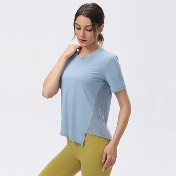 Kadın Yoga kısa kollu tişört Spor Tank Top Mesh Ekleme Çabuk kuruyan Ve Nefes Spor Bluz Koşu Spor Giyim