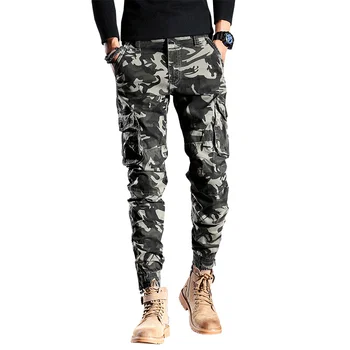 Kamuflaj Rahat Taktik Kargo Pantolon Erkekler Sonbahar Askeri Streetwear Birçok Cepler pamuklu pantolon