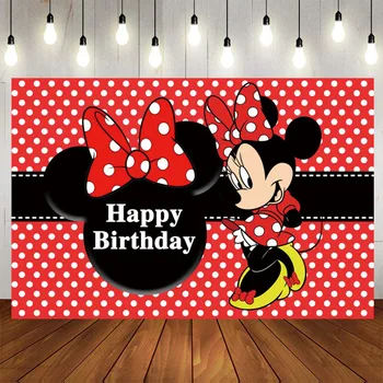 Karikatür Vinil Özel Mickey Mouse Parti Arka Planında Minnie Mouse Arka Plan duvar bezi Bebek Duş Çocuklar Doğum Günü Partisi Dekorasyon
