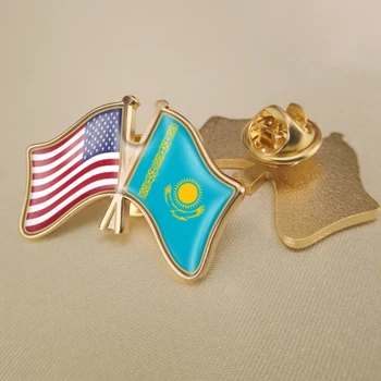Kazakistan ve Amerika Birleşik Devletleri Çapraz Çift Dostluk Bayrakları Yaka İğneler Broş Rozetleri