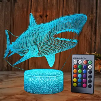 Köpekbalığı 3D Illusion lamba noel hediyesi gece Lambası Yanında masa Lambası 16 Renk Otomatik Değişen Masa Dekorasyon Lambaları doğum günü