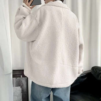Kış sıcak Ceketler Katı Yumuşak Polar Polar Kore Tarzı Moda Rahat Erkek Mont Turn-aşağı Yaka Streetwear Giyim Genç