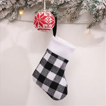 Merry Christmas Yeni Yıl Kırmızı ve Siyah Ekose Noel Şeker Çanta Noel Çorap noel hediyesi Çocuklar Noel Dekorasyon