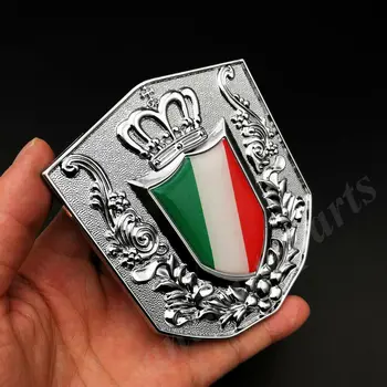 Metal Krom İtalya İtalyan Bayrağı Kraliyet Tacı Araba Ön ızgara Amblem Rozet Çıkartması