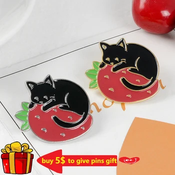 Meyve Kedi Pimleri Siyah Kedi Broş Kitty Rozetleri Kadınlar için Sevimli Kawaii Takı Hediye Kedi Bayan Arkadaşlar Toptan