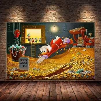 Modern Para Dolar Tuval Boyama Disney Donald Ördek Altın Standart Poster ve Baskılar Duvar Sokak sanat resmi Oturma Odası Dekor