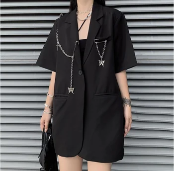 Mothybot Siyah Uzun Kollu Gevşek Takım Elbise Harajuku Öğrenci Üstleri