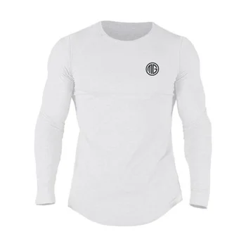 Muscleguys Marka 2021 Moda Giyim Düz Renk Uzun Kollu Slim fit T Gömlek Erkekler Pamuk günlük t-Shirt Streetwear Spor Salonları Tişörtleri