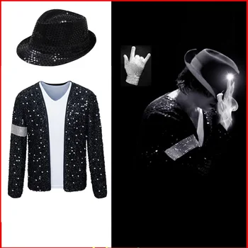 Nadir Yetişkin Çocuklar MJ Dış Giyim Sokak Punk Ceket Eldiven Michael Jackson Billie Jean Ceket Gömlek Şapka Cadılar Bayramı Sahne Kostüm Cosplay