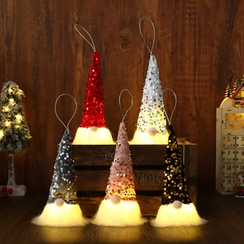 Noel dekorasyon payetler ışıkları ile Rudolph bebek noel Gnome LED ışıkları ile el yapımı Payetler isveç Tomte Santa Elf