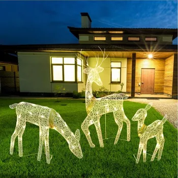 Noel Demir Sanat Elk Geyik Bahçe Dekorasyon İle led ışık Parlayan Glitter Ren Geyiği Noel Ev Açık Yard Süs Dekor