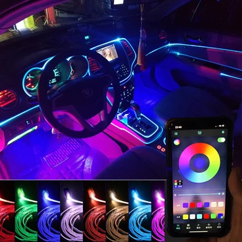 Oto İç atmosfer ışığı şerit APP Kontrolü RGB Neon renkli ortam EL tel Led ışıkları dekoratif lamba araba aksesuarları