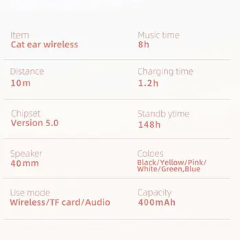 P47 Kedi Kulaklar Aydınlık Kafa monte Kulaklık İkili Stereo Düşük güç Kulaklık Hiçbir Gecikme 400 mah Kulaklık