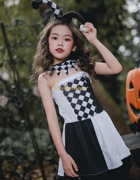 Palyaço kostümü Cadılar Bayramı kostüm çocuklar için Palyaço Elbise Gotik Cadı Kostüm Çocuk Siyah Beyaz Palyaço Takım Elbise Kızlar İçin
