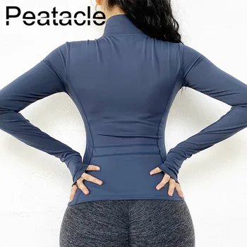 Peatacle Yoga Üstleri Kadın Egzersiz Gömlek Spor Uzun Kollu Kırpma Üst Spor Spor Tankı Polyester Hızlı Kuru Seksi Giysiler 2020