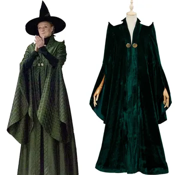 Profesör Minerva McGonagall Cosplay Kostüm Sihirli Elbise Pelerin Pelerin Cadılar Bayramı Karnaval Cadı Kostümleri