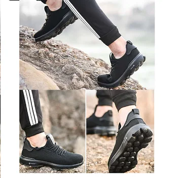 R-Güvenlik Eğitmenler Erkek Kadın Çelik Burunlu Siyah İş Ayakkabısı Hafif Yürüyüş Ayakkabıları Koruyucu Güvenlik Ayakkabıları Kazanmak