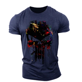 Renkli Kafatası grafik t shirt Kaslar İçin Erkek t-shirt spor açık ışık, ince Ve Nefes esneklik T-shirt