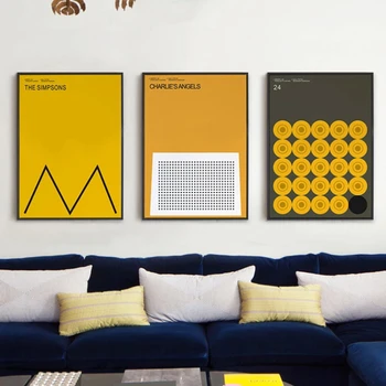 Sarı Soyut Geometri Orijinal Mektup Simpson Modern Dekoratif resim tuvali Boyama Duvar sanat posterleri Odası Otel Dekor