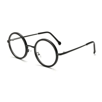 Seemfly Vintage Yuvarlak Gözlük Çerçeve Moda Leopar Baskı Metal Kadın Erkek Miyopi Gözlük Çerçeveleri Şeffaf Lens Optik Gözlük