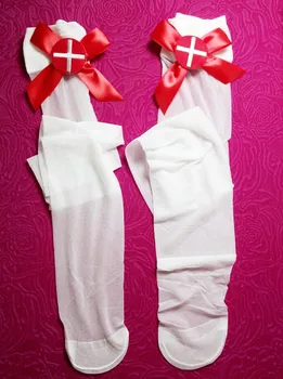 Seksi Beyaz Hemşire Hizmetçi Fantezi Opak Rol Oynamak Uyluk Yüksek Çorap Kırmızı Yay ile Üst Erotik Oyun İç Çamaşırı Cosplay Kıyafet