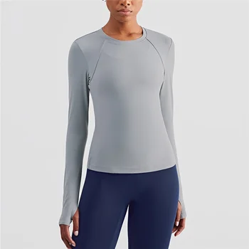 Seksi Spor Kadın yoga bluzu Uzun Kollu Kadın Spor Üst İnce Koşu Spor Giyim Nefes Streç Spor Bluz Başparmak Yuvası