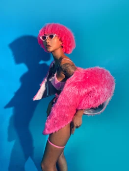 Sevgililer Günü Pembe Aşk Ceket Dantel Jartiyer bikini seti Şarkıcı Seksi Sahne Rave Kıyafet Gogo DS Performans Dans Cosplay Bodysuit