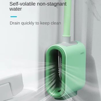 Silikon Tuvalet Fırçası ve Tutucu Ev Banyo Aksesuarları Seti Duvara Monte Uzun Saplı Temizlik Malzemeleri Aracı Hiçbir Ölü Biter