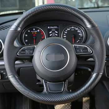 Siyah Hakiki Deri Karbon fiber Araba direksiyon kılıfı Audi A3 A4 A5 A6 A7 Allroad RS 7 S6 S7 2013-2018 S8