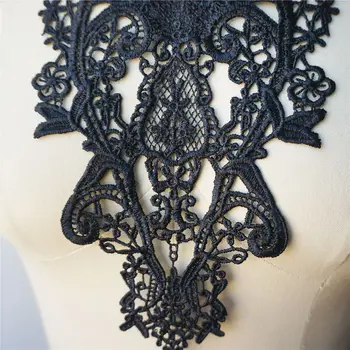 Siyah İşlemeli Kumaş Aplikler Flora Gotik Barok Elbisesi Yaka Yama Dikmek Düğün Dekorasyon İçin Elbise DIY