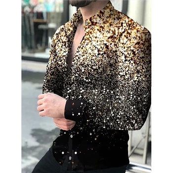 Sonbahar Moda Erkek Gömlek Büyük Boy Rahat Gömlek Yıldız Baskı Uzun Kollu Üstleri erkek giyim Parti Hırka Bluzlar Yüksek Kalite