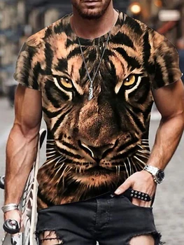 Streetwear Moda Hayvan kaplan 3D Erkek T Shirt Yuvarlak Boyun Kısa Kollu Erkek Giyim Üstleri Tee Büyük Boy Erkek T Shirt