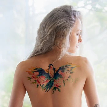 Su geçirmez Geçici Dövme Etiket kuş gül sahte dövme flaş dövme tatouage seksi büyük boy vücut geri kız kadınlar için