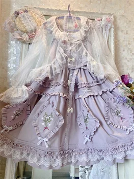 Tatlı İşlemeli Lolita Elbise Fransız Country Tarzı Kawaii Loli Prenses Çay Partisi JSK Elbise