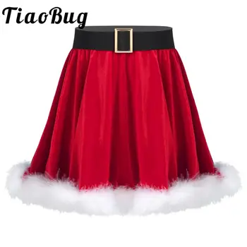Tiaobug 4-16 Çocuk Kız Santa Noel Gösterisi A-line Kadife Pilili Etek Kostümleri Bayan Baba Dans süslü elbise ile hite Kürk Etek