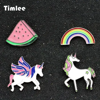 Timlee X154 Ücretsiz Kargo Güzel Narin Unicorn Pegasus Gökkuşağı Karpuz Broş Pins, moda Takı Toptan