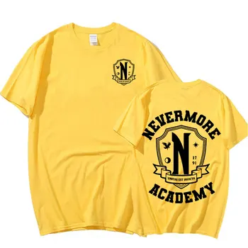 TV Serisi Çarşamba Addams T Shirt Nevermore Akademisi Grafik Logo T Shirt Unisex %100 % Pamuklu T-shirt Vintage Gotik Streetwear
