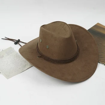 Unisex Seyahat batı kovboy şapkası Düz Üst Açık güneş şapkası Sürme Şapka Büyük Ağız Kovboy İpli Şapka Sombrero Hombre Caz Kapaklar