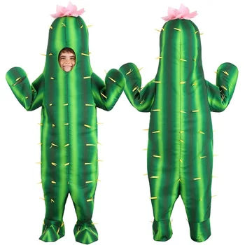Unisex Yetişkin Kaktüs Kostüm Cosplay Tatil Parti Komik Yeşil Erkekler Kaktüs Çocuklar için Erkek Tulum süslü elbise