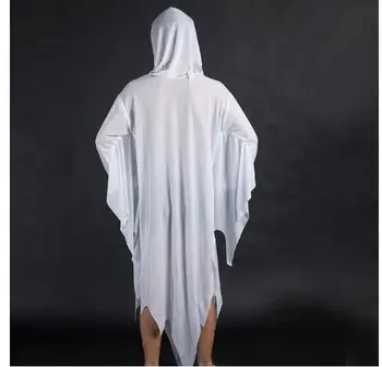 Unisex Yetişkin Çocuk Beyaz Cadılar Bayramı Hayalet Kostüm Elbise Korkunç Maske Kapşonlu Elbise Cadı Pelerin Kıyafet Cosplay Partiler Kız Erkek