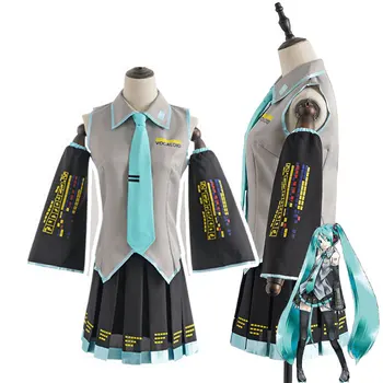 Vocaloid Miku Cosplay Peruk Kostüm Japonya Midi Elbise Acemi Gelecek Miku Cosplay Kadın Cadılar Bayramı kadın Kız Bez Kostüm