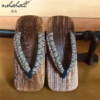 WHOHOLL Japon Geta Yaz Adam Flip Flop Terlik Kalın Alt Platformu Slaytlar Cosplay Samurai Ayakkabı Erkek Artı Boyutu 45 46