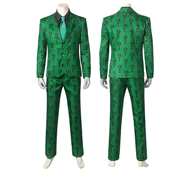 Yarasa 1966 Riddler Cosplay Yeşil Kıyafet Yetişkin Yüksek Kaliteli Gotham Edward Nygma Joker Kostüm Fantezi Takım Elbise Şapka Ayakkabı